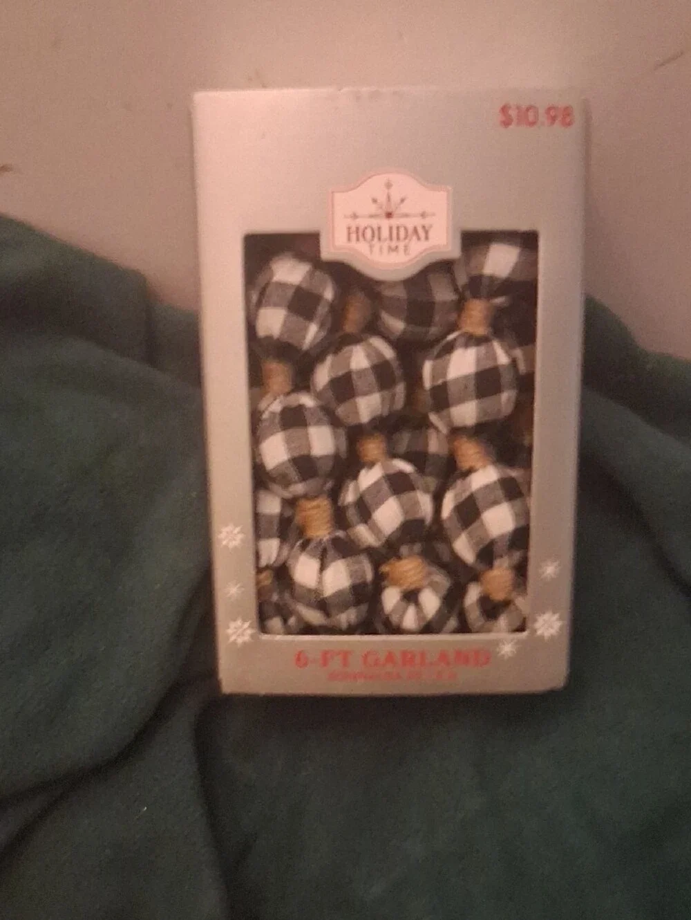 Holiday Time Black & White Buffalo Plaid Ornament Garland